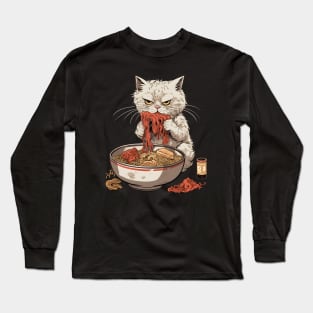 Grumpy ramen cat, foodie gift, ramen lover, cat lover Long Sleeve T-Shirt